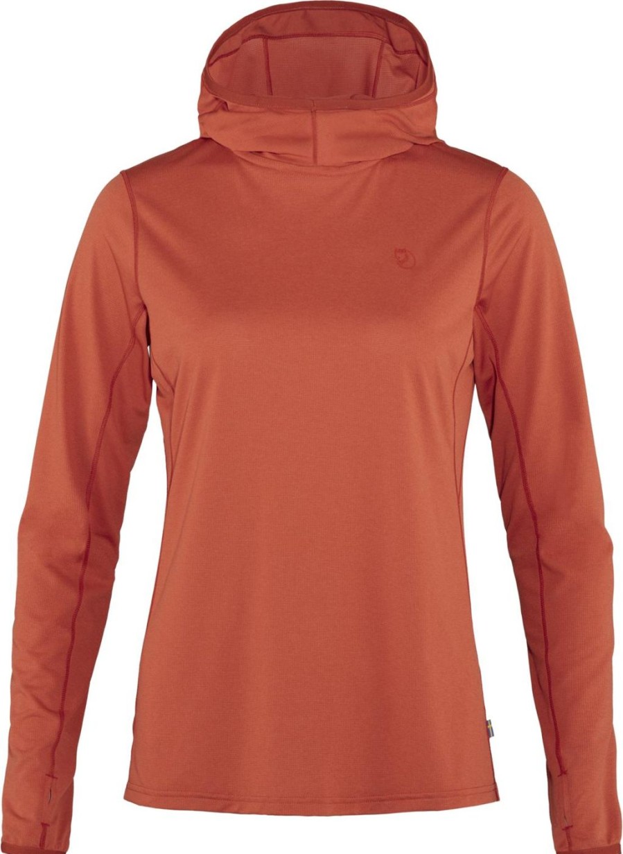 Women Fjällräven Long Sleeve Shirts | Abisko Sun-Hoodie Women'S Rowan Red