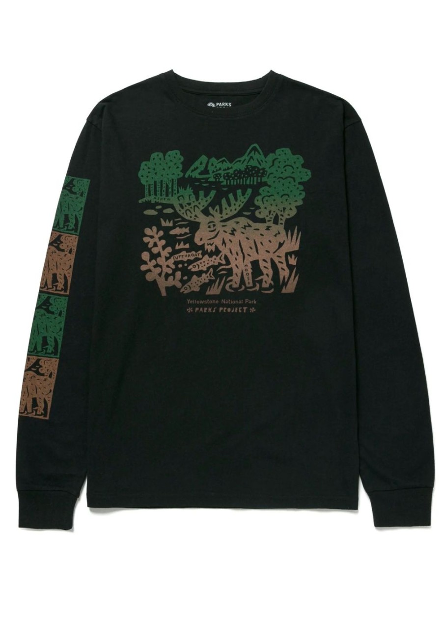 Women Parks Project Long Sleeve Shirts | Yellowstone Woodcut Long Sleeve Tee Black