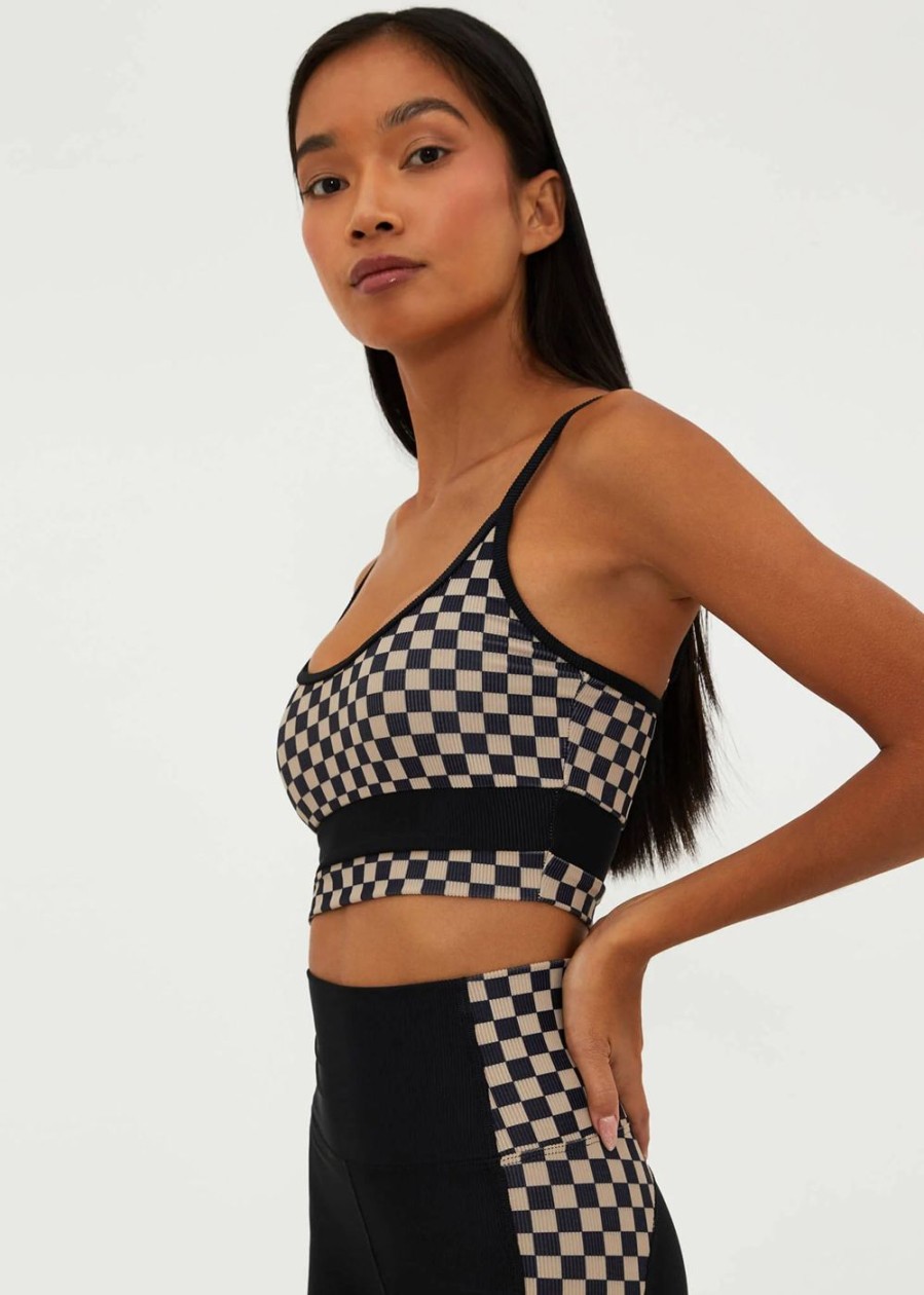 Women Beach Riot Sports Bras & Crop Tops | Eva Top Taupe & Black Check