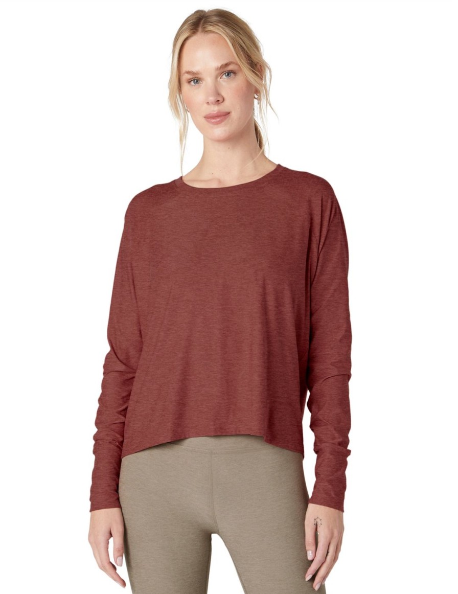 Women Beyond Yoga Long Sleeve Shirts | Featherweight Daydreamer Pullover Graperose Heather