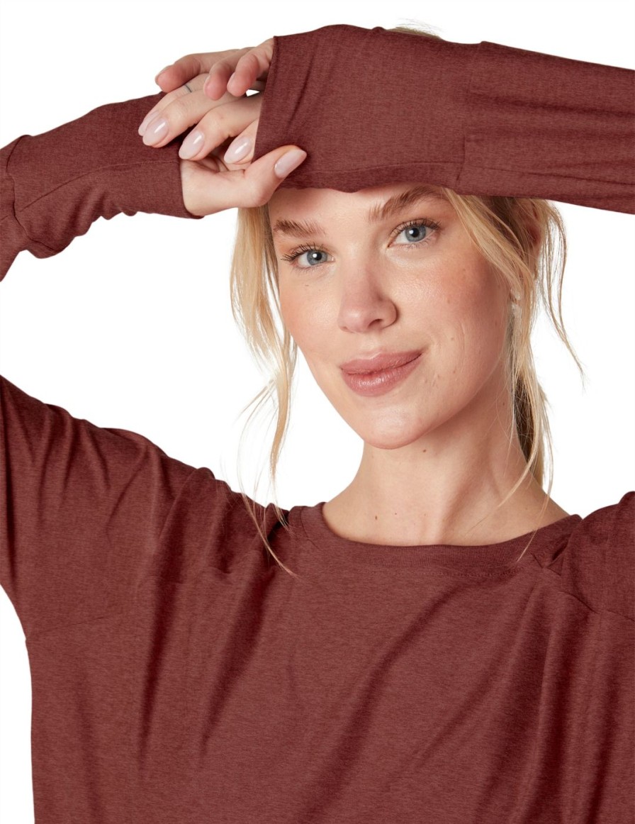 Women Beyond Yoga Long Sleeve Shirts | Featherweight Daydreamer Pullover Graperose Heather