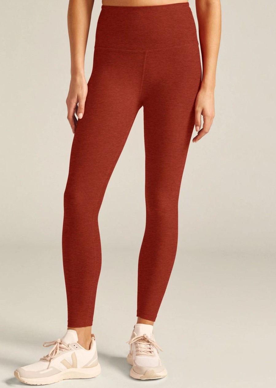 Women Beyond Yoga Leggings | Spacedye Caught In The Midi High Waisted Legging Red Sand Heather