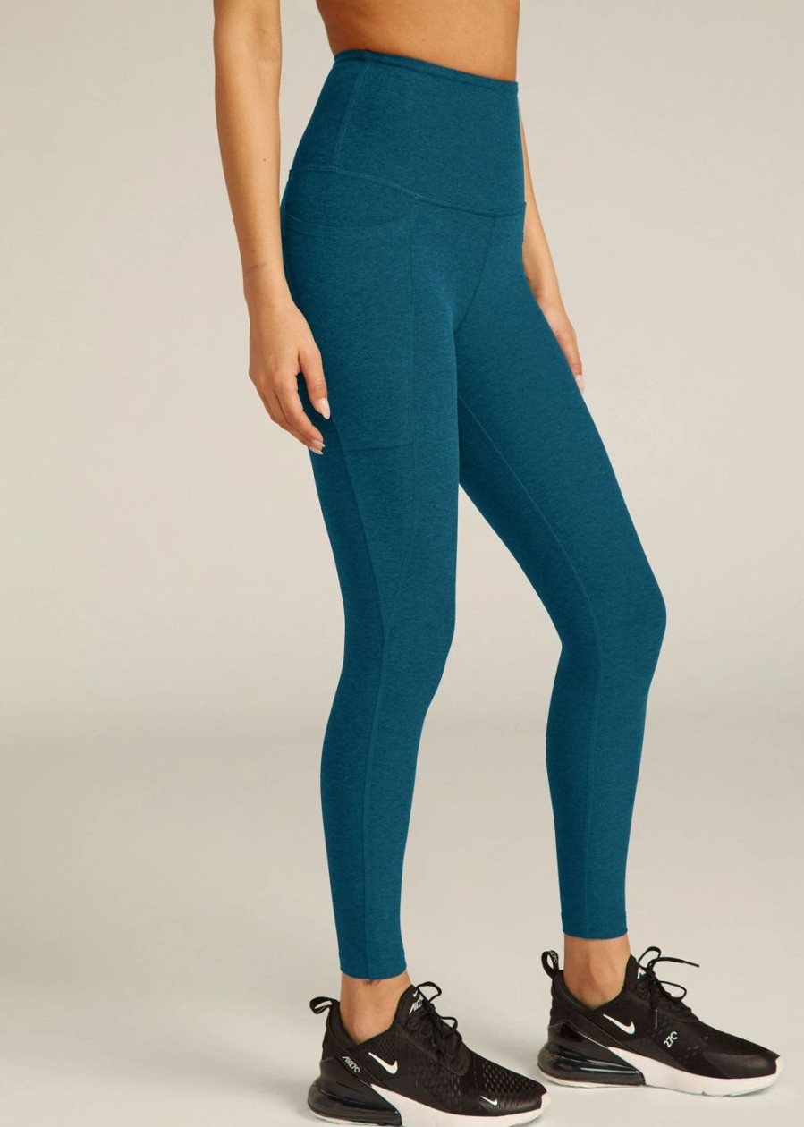 Women Beyond Yoga Leggings | Spacedye Out Of Pocket High Waisted Midi Legging Blue Gem