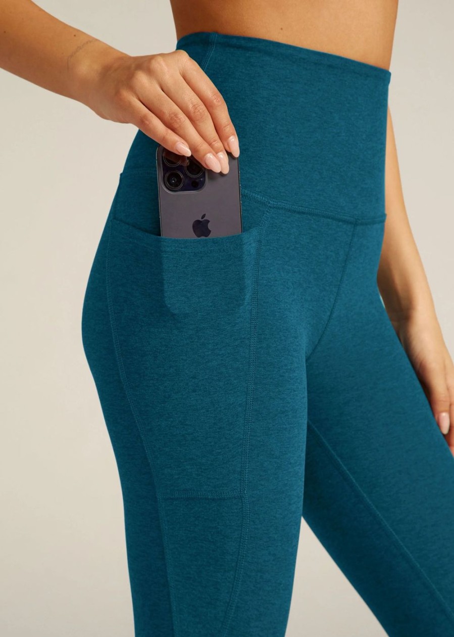 Women Beyond Yoga Leggings | Spacedye Out Of Pocket High Waisted Midi Legging Blue Gem