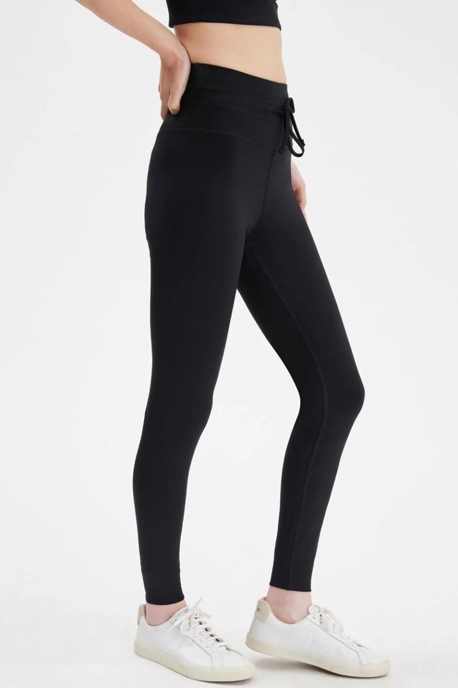 Women Girlfriend Collective Leggings | Black Compressive Drawstring Legging Jet Black