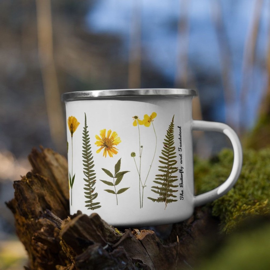 Gear & Wellness Butterfly & Toadstool | Pressed Fern Enamel Camp Mug