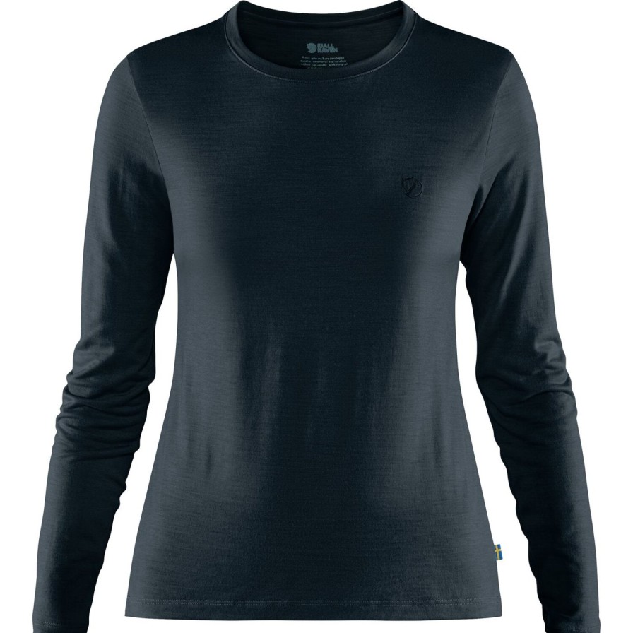 Women Fjällräven Long Sleeve Shirts | Abisko Women'S Wool Ls Women'S Dark Navy